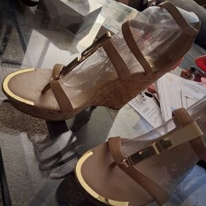 DV by Dolce Vita Tan and Gold Wedge Sandals